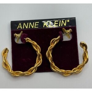 Vintage Anne Klein Gold Tone Twisted Hoop Earrings On Card